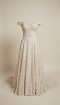 Antique Lace A-Line Gown with Pearl Detail