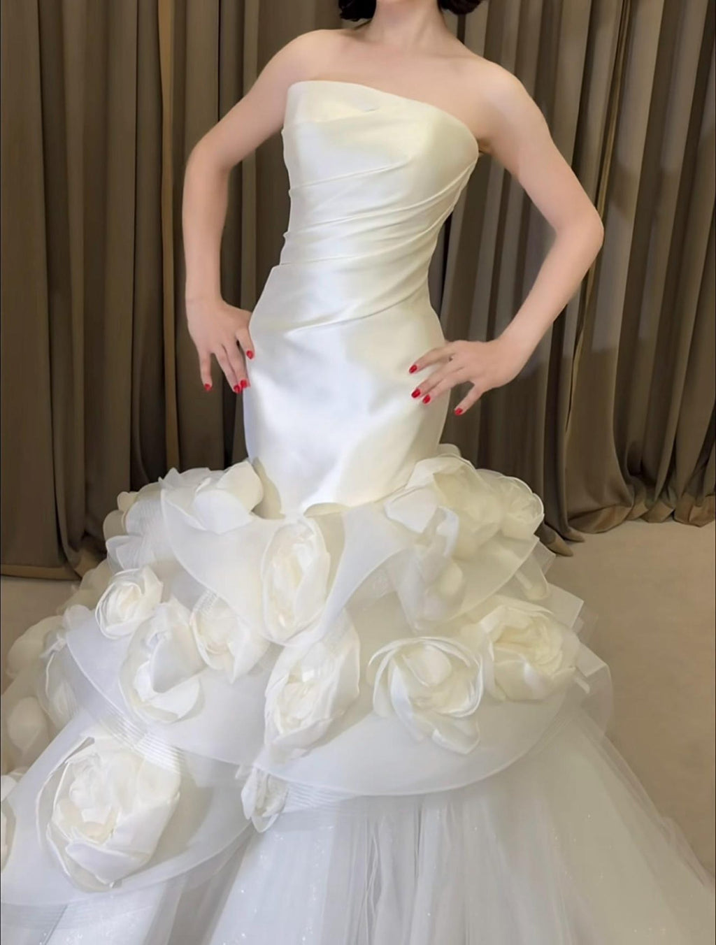 Strapless 3D Floral Mermaid Satin Wedding Gown