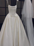 Pearl Belt Spaghetti Strap Satin Ballgown Wedding Dre