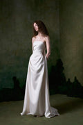 Minimalist High-End Satin Bridal Gown with Asymmetrical Draping