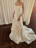 Pleated Strapless Tiered Wedding Dress, Ruffled Bridal Gown