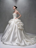 Minimalist High Shine Heavy Satin Bridal Gown, Pleated Waist Big 3D Bow Wedding Dress for Formal Ceremony