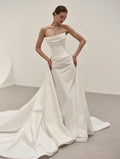 Strapless Satin Mermaid Wedding Dress With Pearl Trim, Draped Long Train Bridal Gown, Minimalist Classic Wedding Gown
