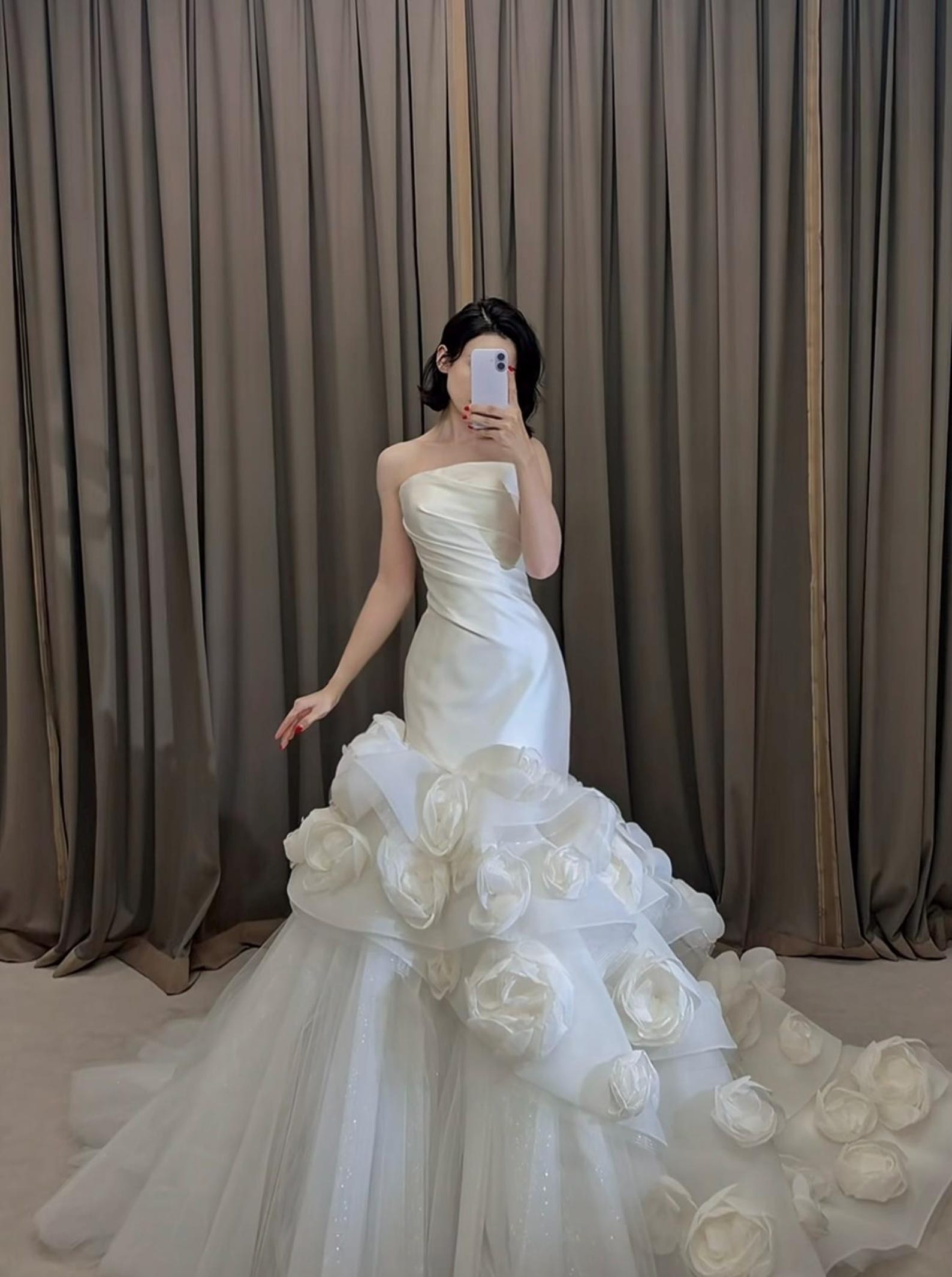 Strapless 3D Floral Mermaid Satin Wedding Gown