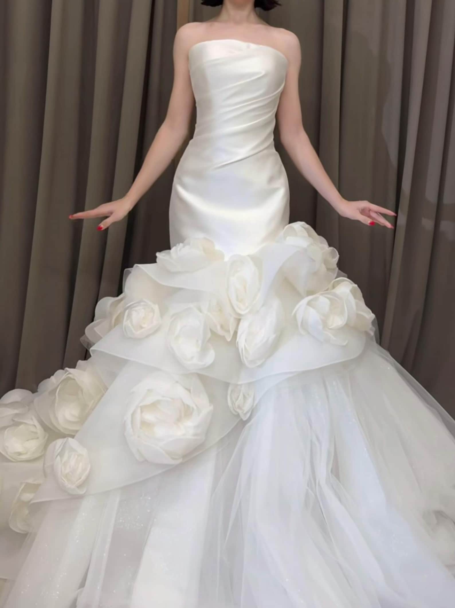 Strapless 3D Floral Mermaid Satin Wedding Gown