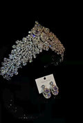 Silver Rhinestone Bridal Tiara & Earrings Set, Luxury Crystal Baroque Wedding Crown Jewelry for Bride Pageant Prom