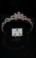 Luxury Rhinestone Wedding Tiara with Matching Bow Earrings, Bridal Crown Jewelry Set