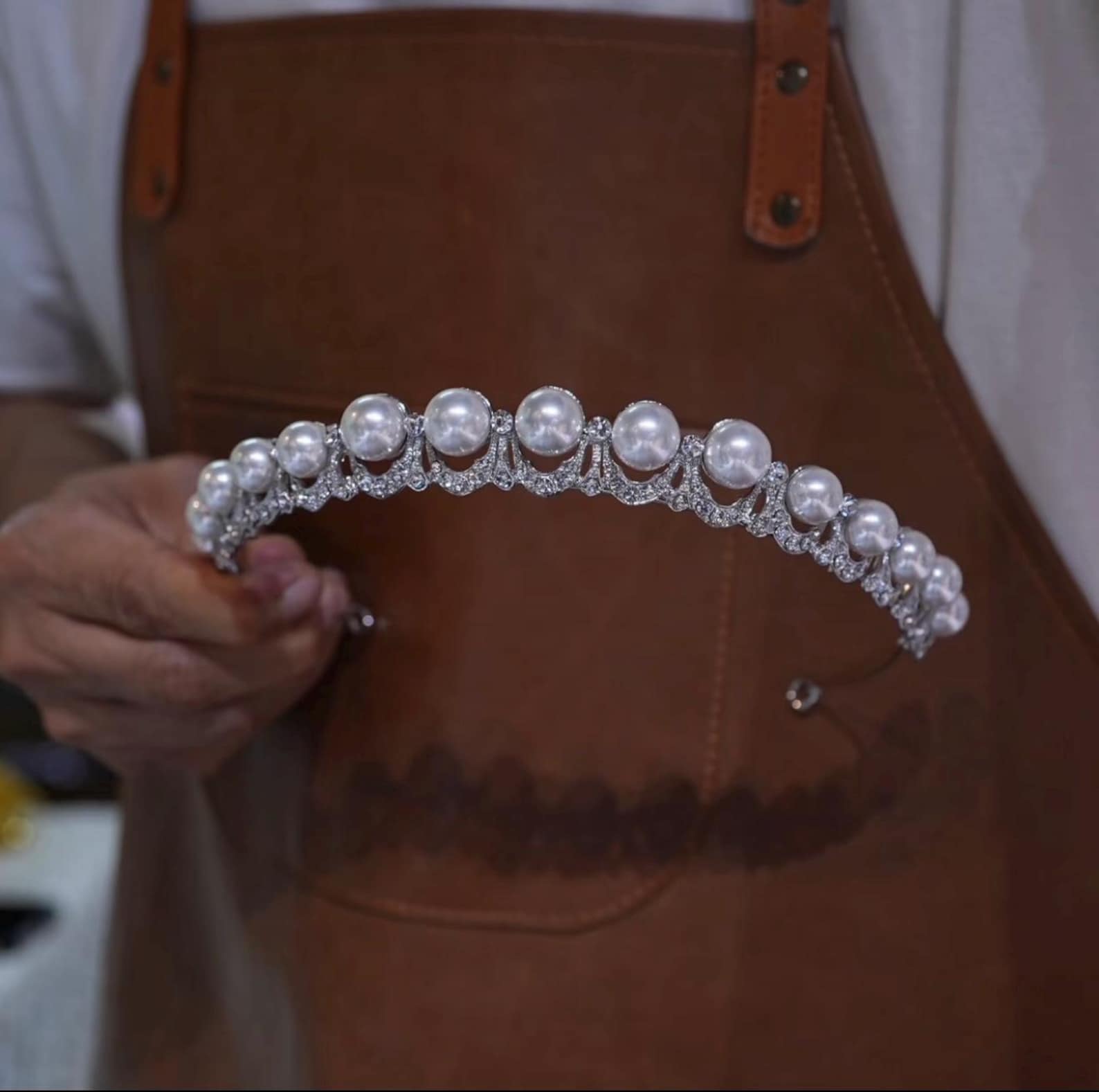Pearl Rhinestone Bridal Tiara, Silver Wedding Hair Crown