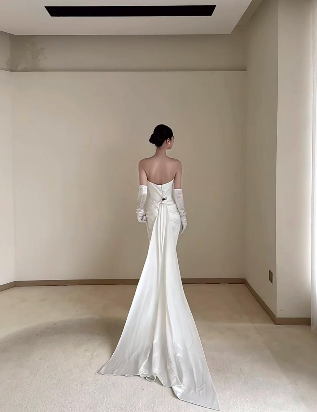Silky Satin Mermaid Bridal Gown Draped Bodice Custom Size Wedding Dress
