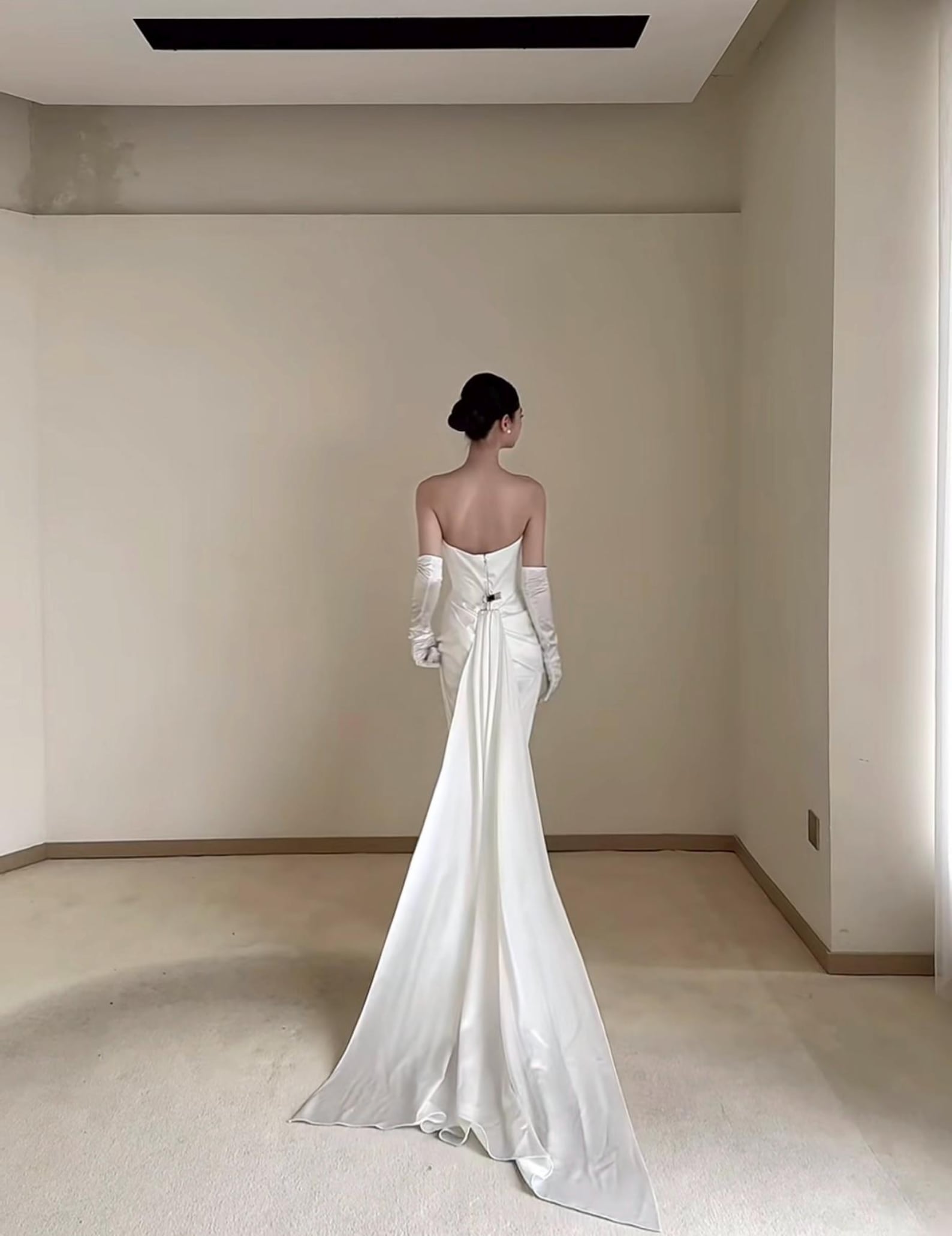 Silky Satin Mermaid Bridal Gown Draped Bodice Custom Size Wedding Dress