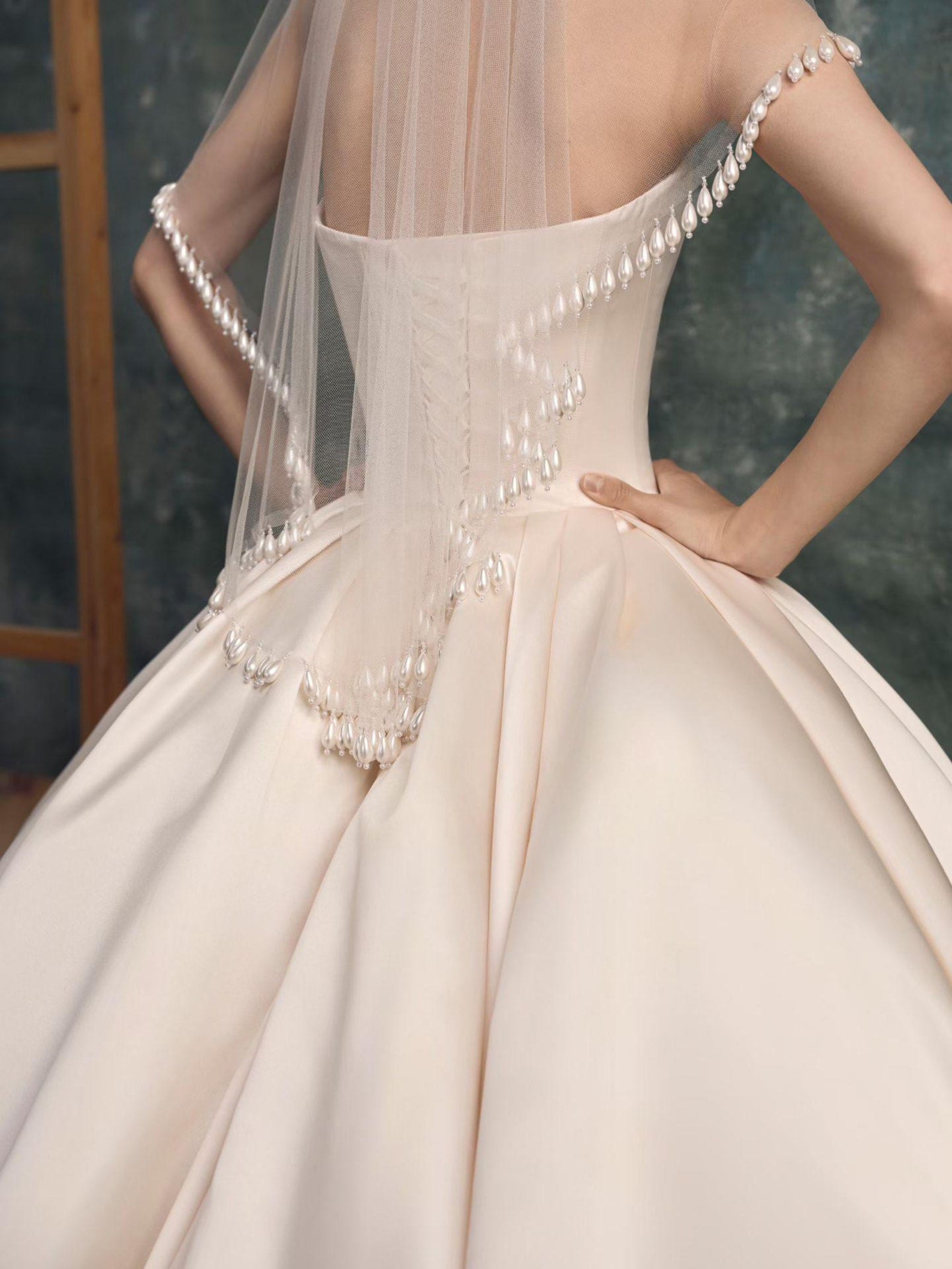 Luxury Structured Satin Ball Gown Custom Handmade Wedding Dress