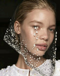 Hand Sewn Rhinestone Birdcage Veil, Glitter Sheer Tulle Bridal Blusher Veil