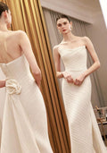 Pleated Satin Strapless Mermaid Bridal Gown with 3D Rose