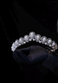 Teardrop Pearl Crystal Bridal Headband, Silver Rhinestone Wedding Tiara For Bride