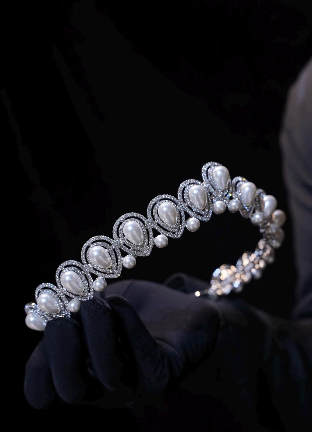 Teardrop Pearl Crystal Bridal Headband, Silver Rhinestone Wedding Tiara For Bride