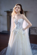 Strapless Satin 3D Floral Ball Gown Wedding Dress