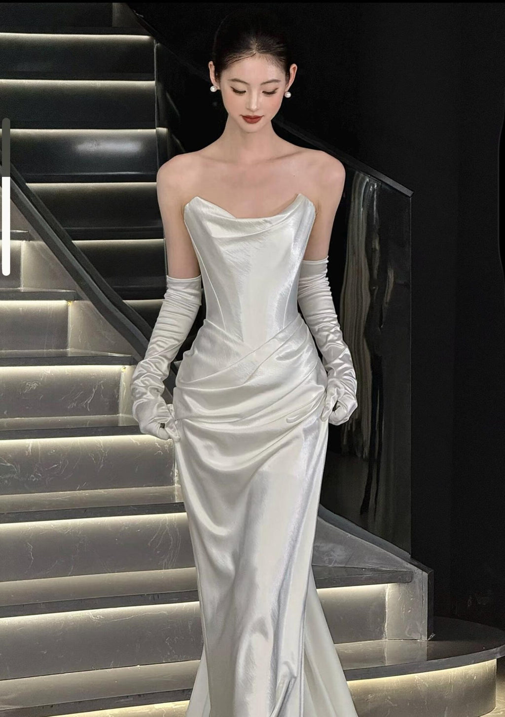 Silky Satin Mermaid Bridal Gown Draped Bodice Custom Size Wedding Dress