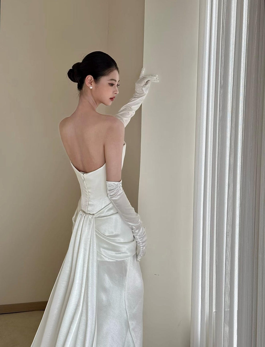 Silky Satin Mermaid Bridal Gown Draped Bodice Custom Size Wedding Dress