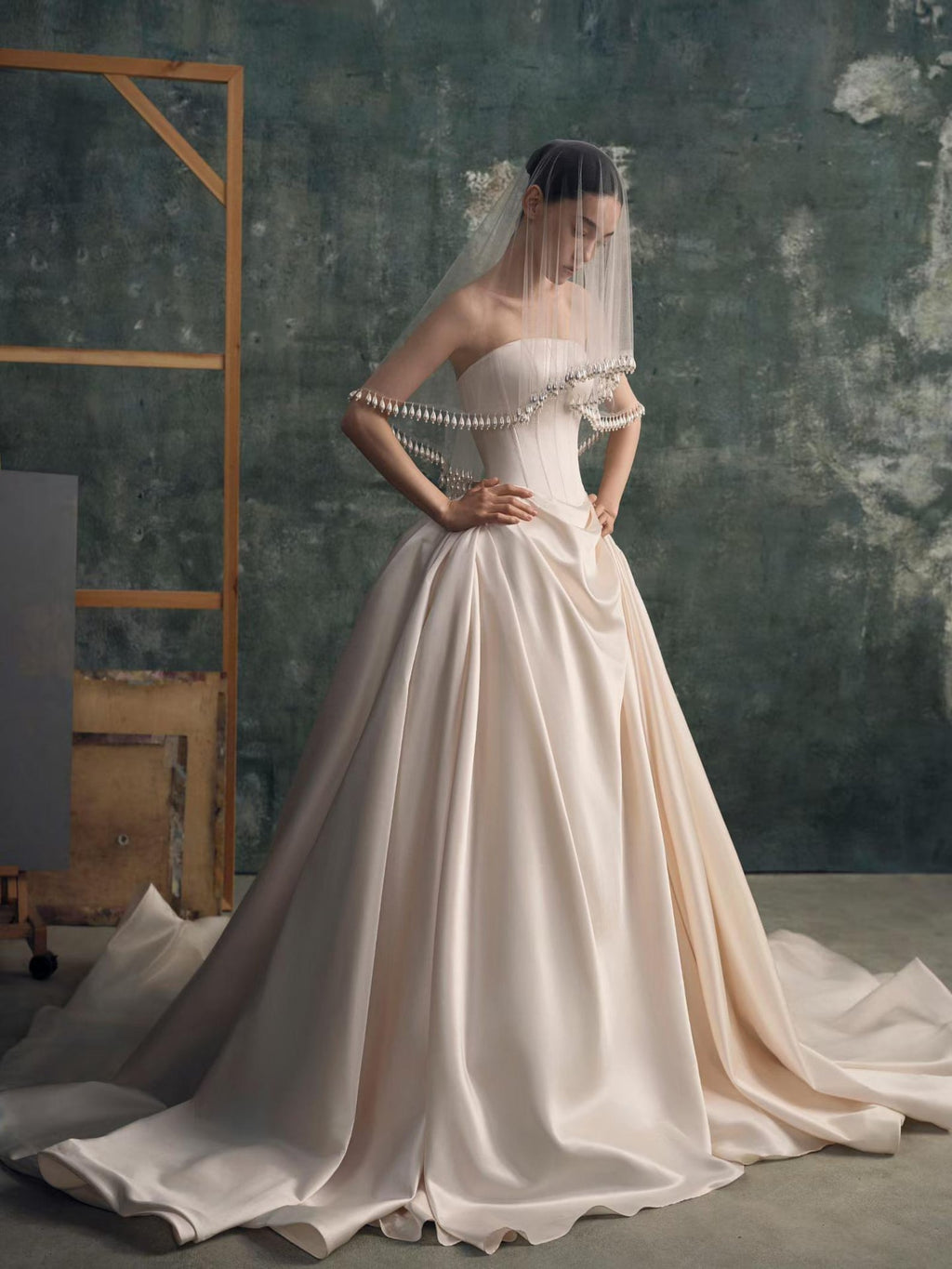 Luxury Structured Satin Ball Gown Custom Handmade Wedding Dress