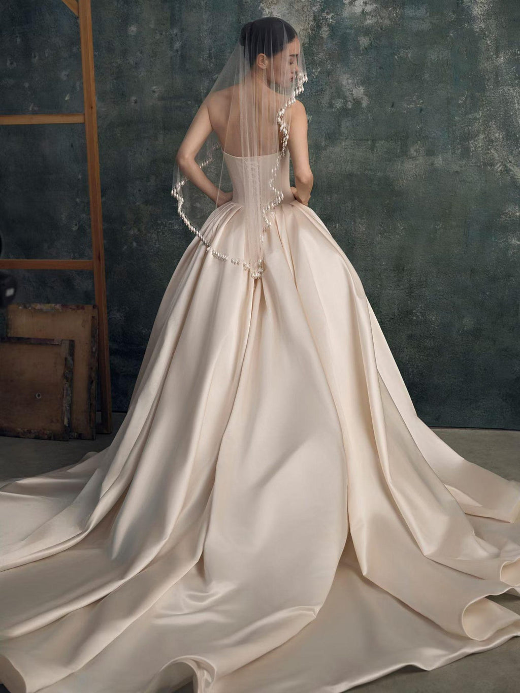 Luxury Structured Satin Ball Gown Custom Handmade Wedding Dress