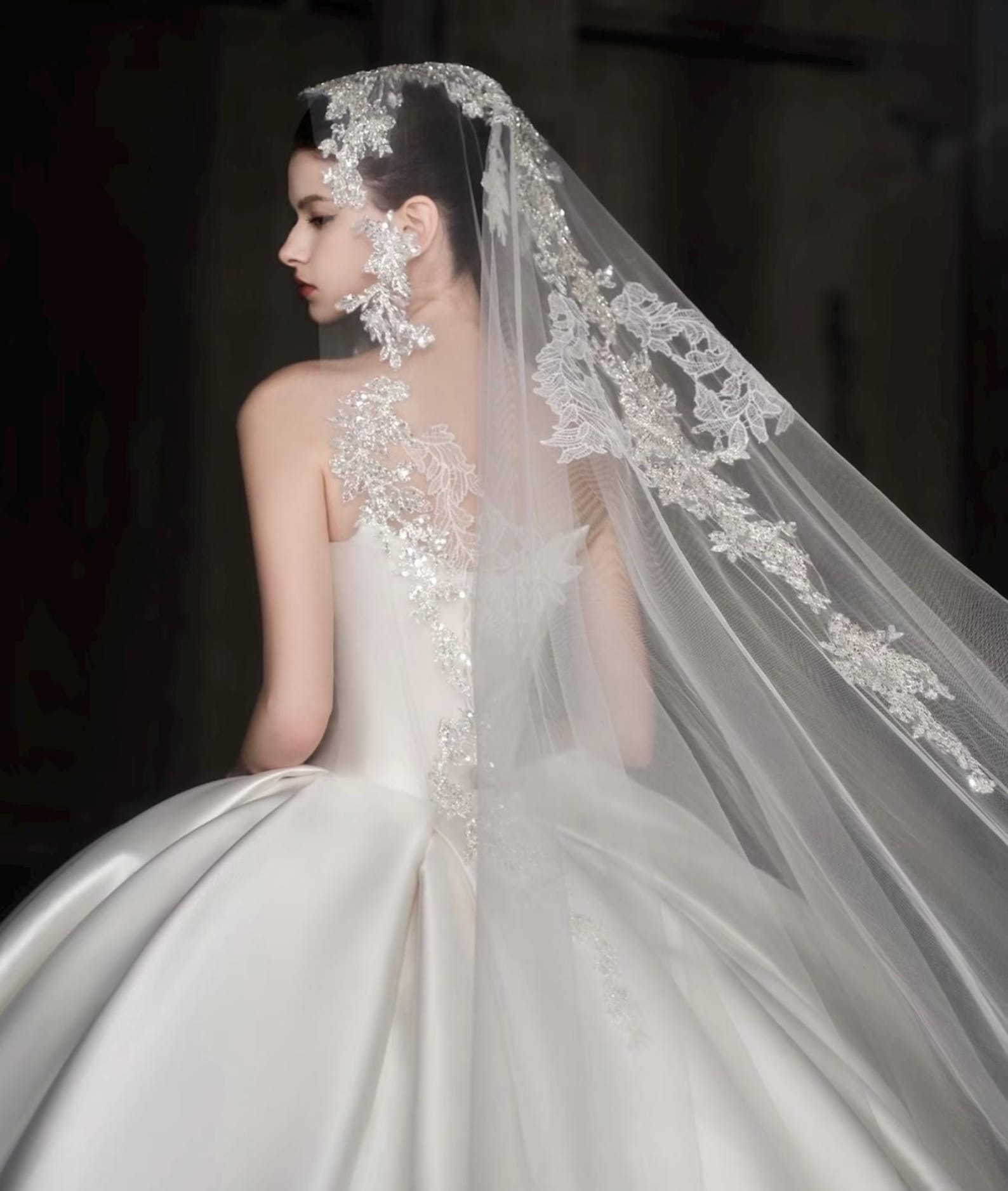 Luxury Royal Satin Wedding Ballgown, Strapless Sweetheart Bridal Dress With Removable Long Sleeves, Baroque Beaded Wedding Gown