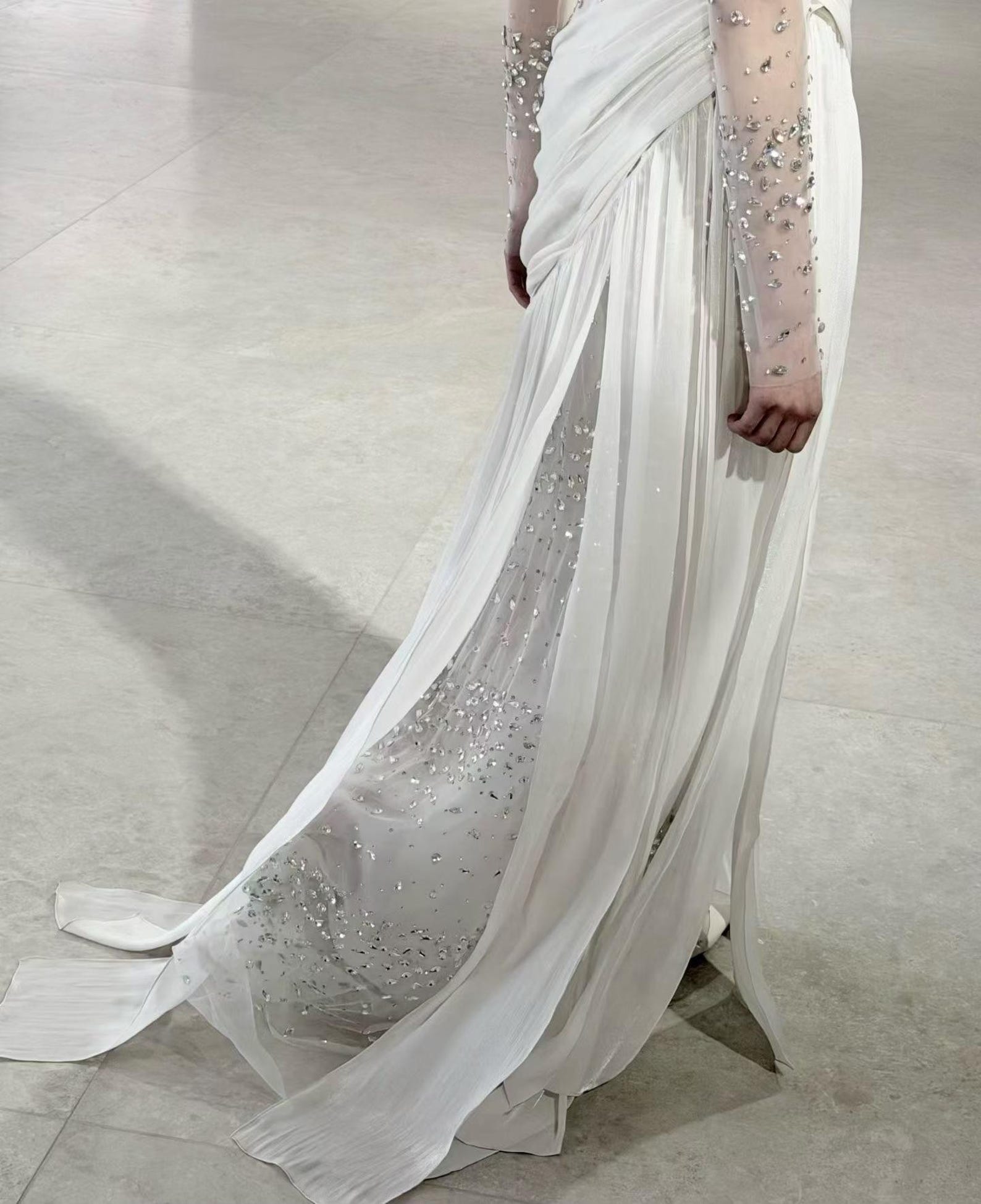 Corset Beaded Draped Slit Bridal Gown with Gloves
