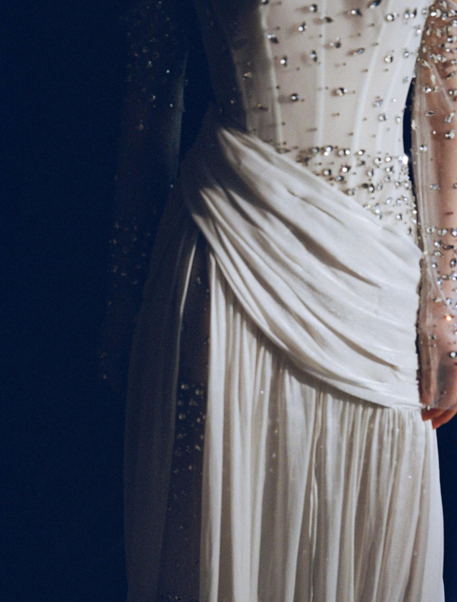 Corset Beaded Draped Slit Bridal Gown with Gloves