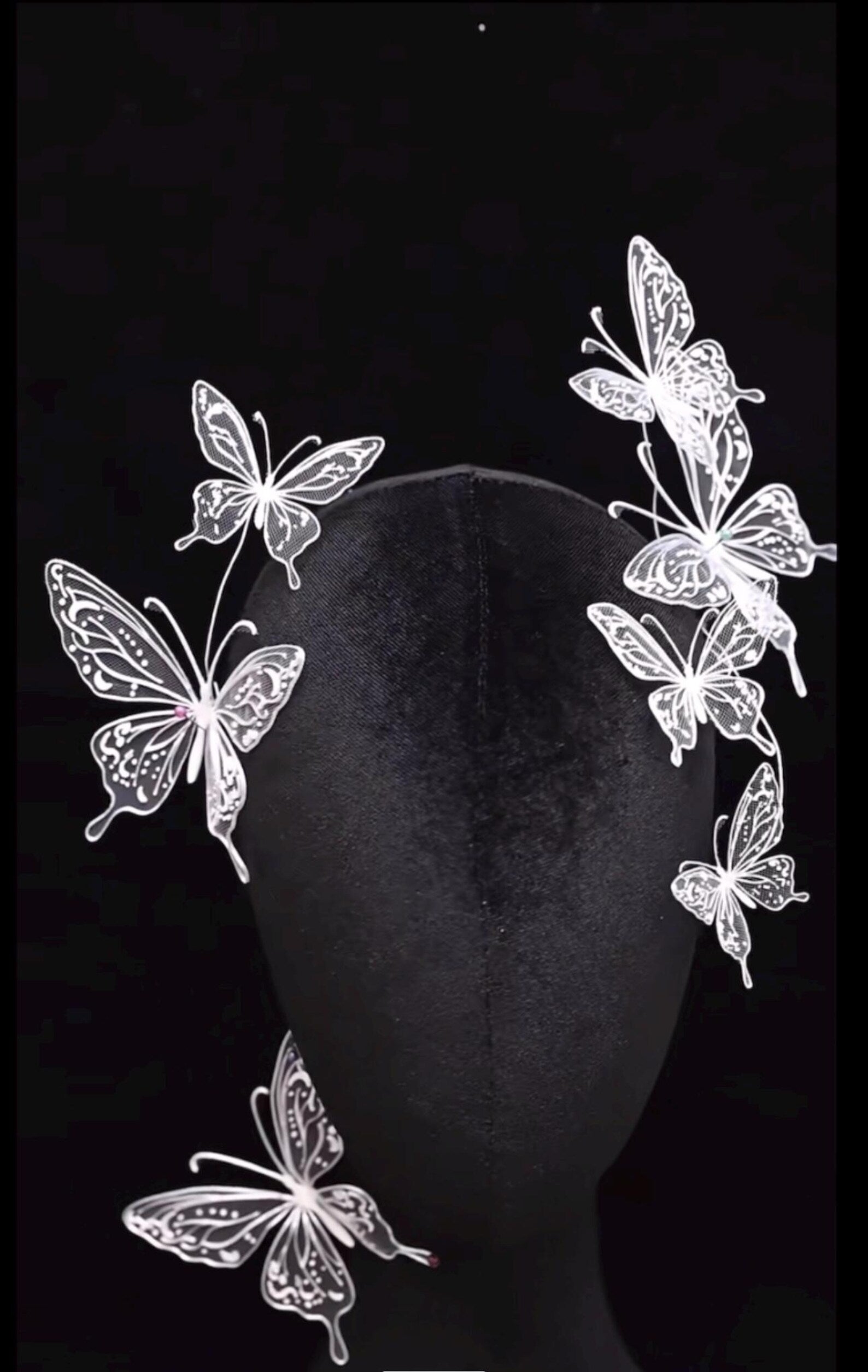 White Mesh Butterfly Bridal Headpiece, Fairy Lace Butterfly Hair Accessory, Wedding Photoshoot Hair Crown
