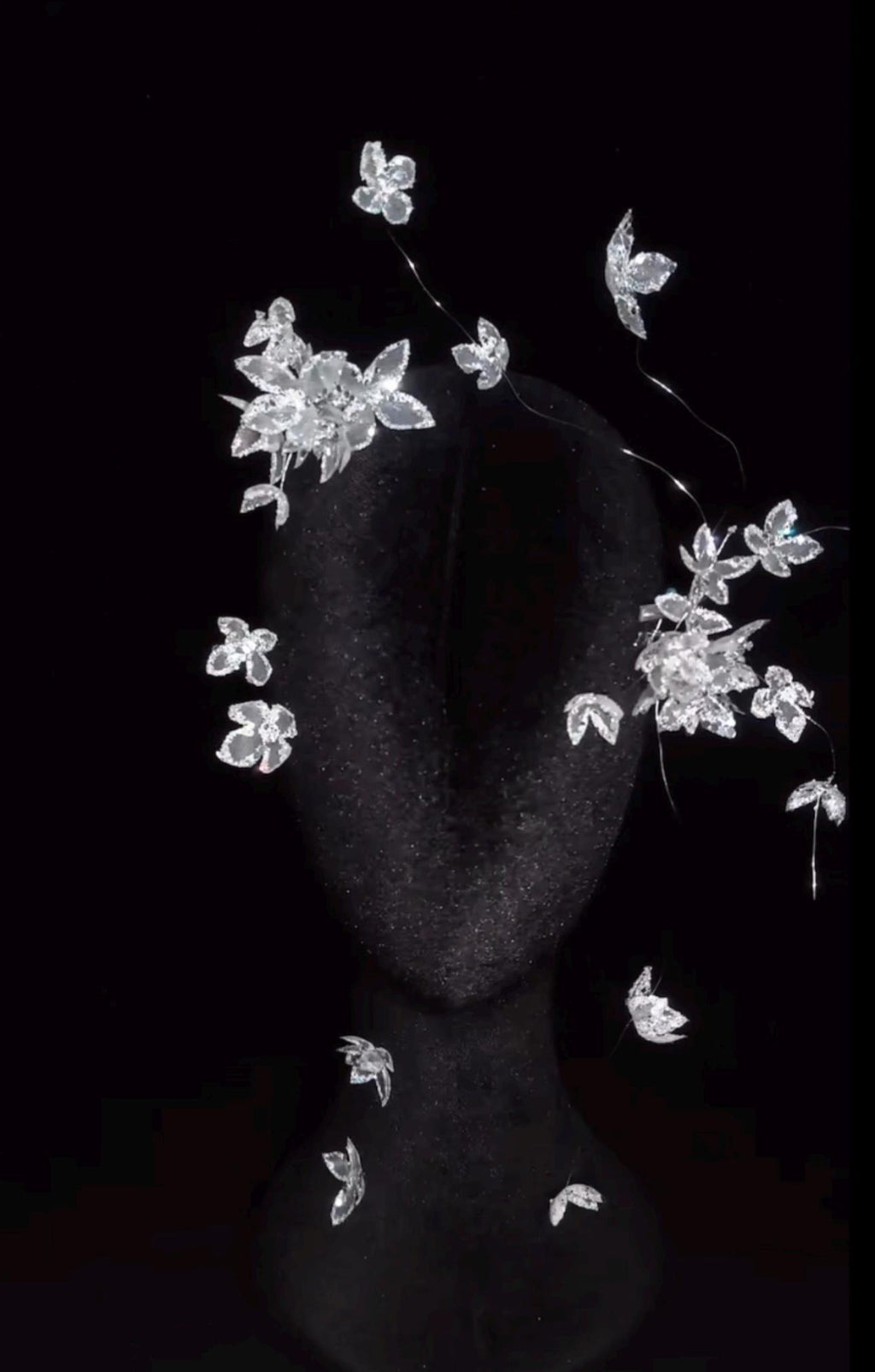 Crystal Floral Floating Bridal Headpiece, Sparkling Petal Wedding Hair Accessory, Whimsical Flower Bridal Hair Crown