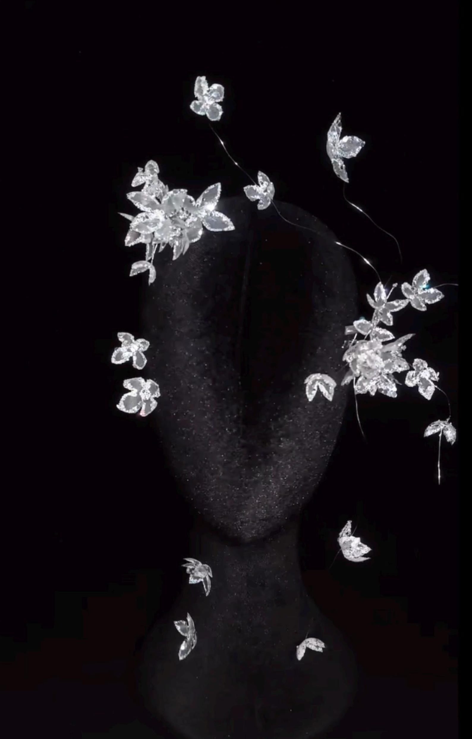 Crystal Floral Floating Bridal Headpiece, Sparkling Petal Wedding Hair Accessory, Whimsical Flower Bridal Hair Crown