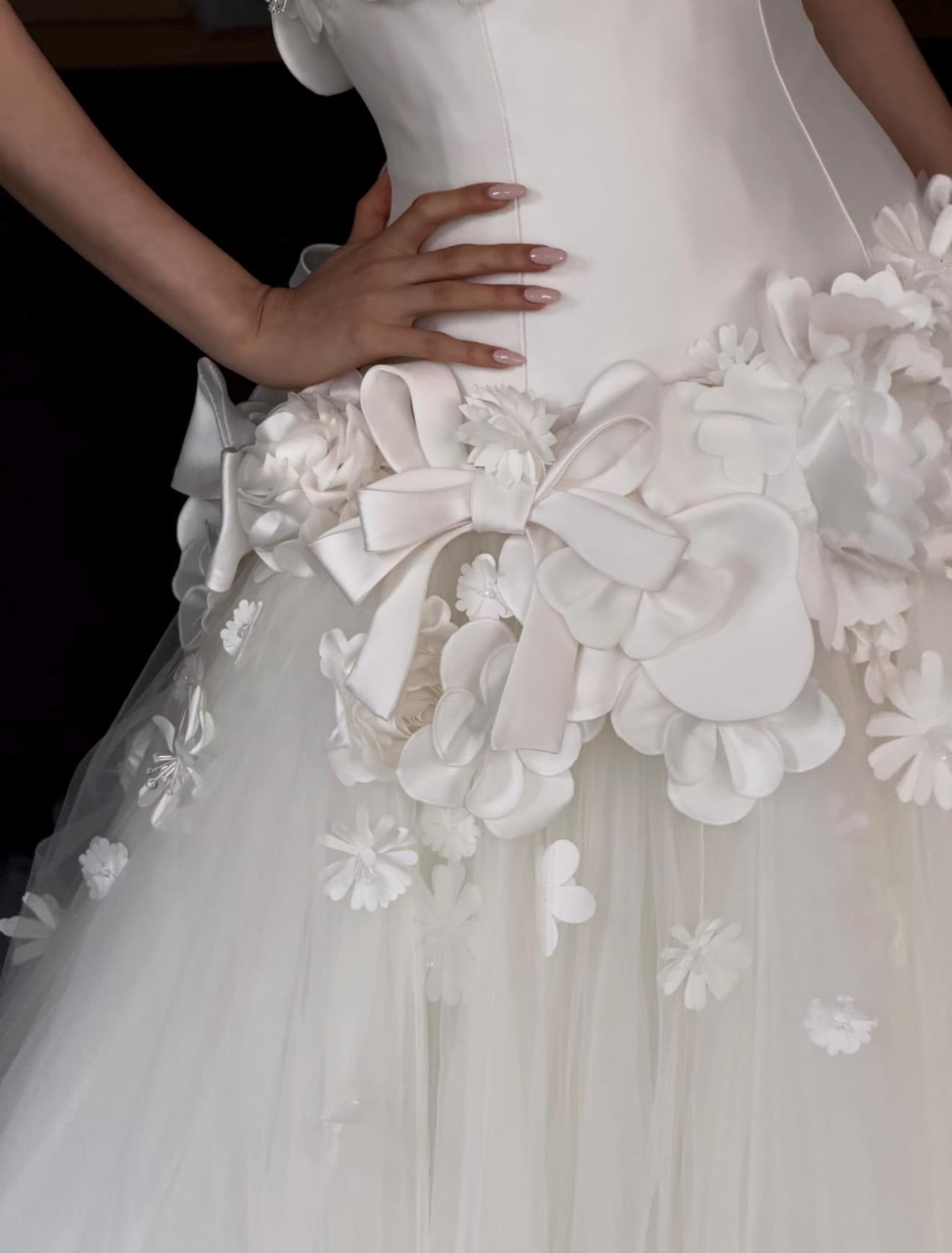 Strapless 3D Floral Wedding Gown, Handmade White Organza Flower Bridal Dress, Voluminous Tulle Ballgown, Custom Wedding Dress
