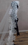 Lace Edge Cathedral Wedding Veil, Floral Lace Trim Long Tulle Bridal Veil, Vintage Trimmed Cathedral Bridal Veil
