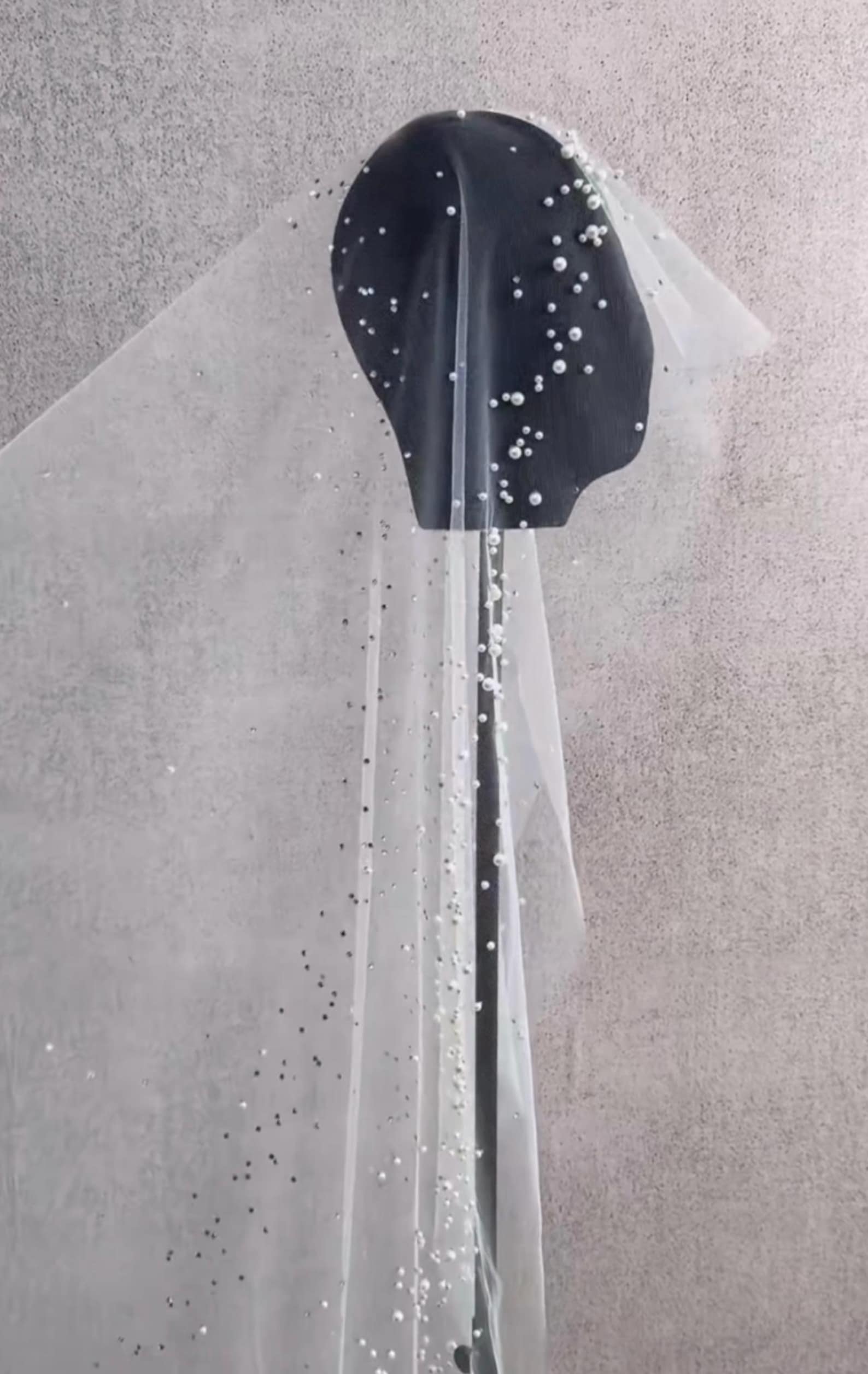 Pearl Scattered Cathedral Wedding Veil, Sparkly Sequin Tulle Bridal Veil, Long Beaded Bridal Veil
