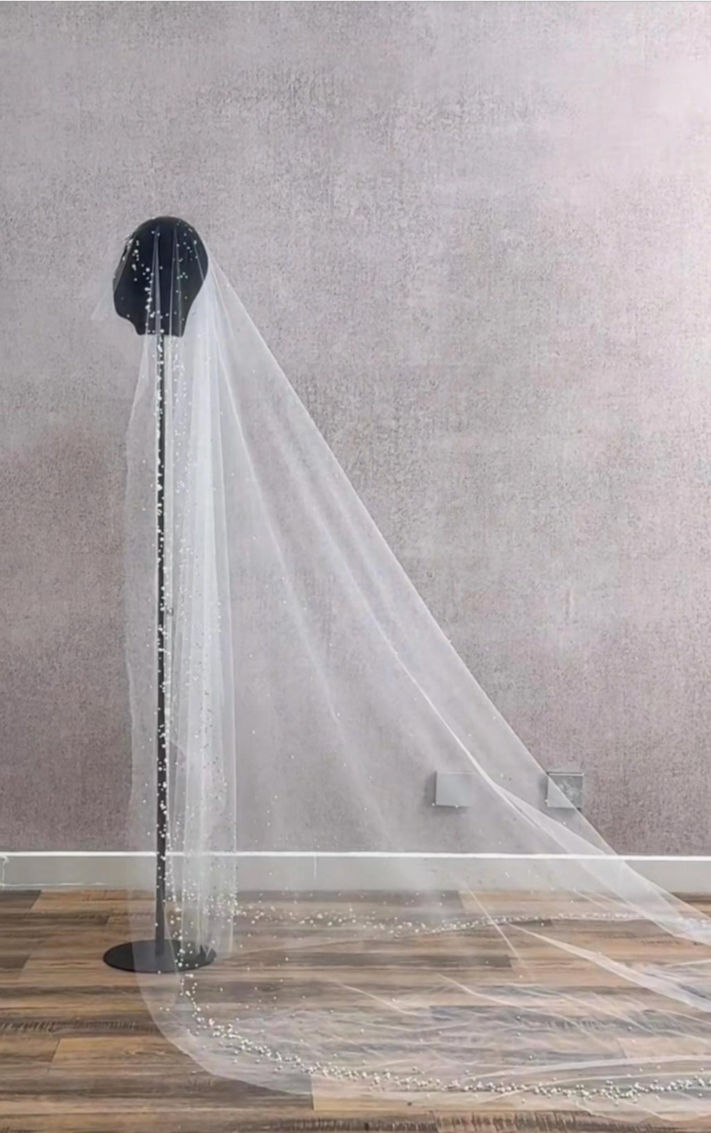 Pearl Scattered Cathedral Wedding Veil, Sparkly Sequin Tulle Bridal Veil, Long Beaded Bridal Veil