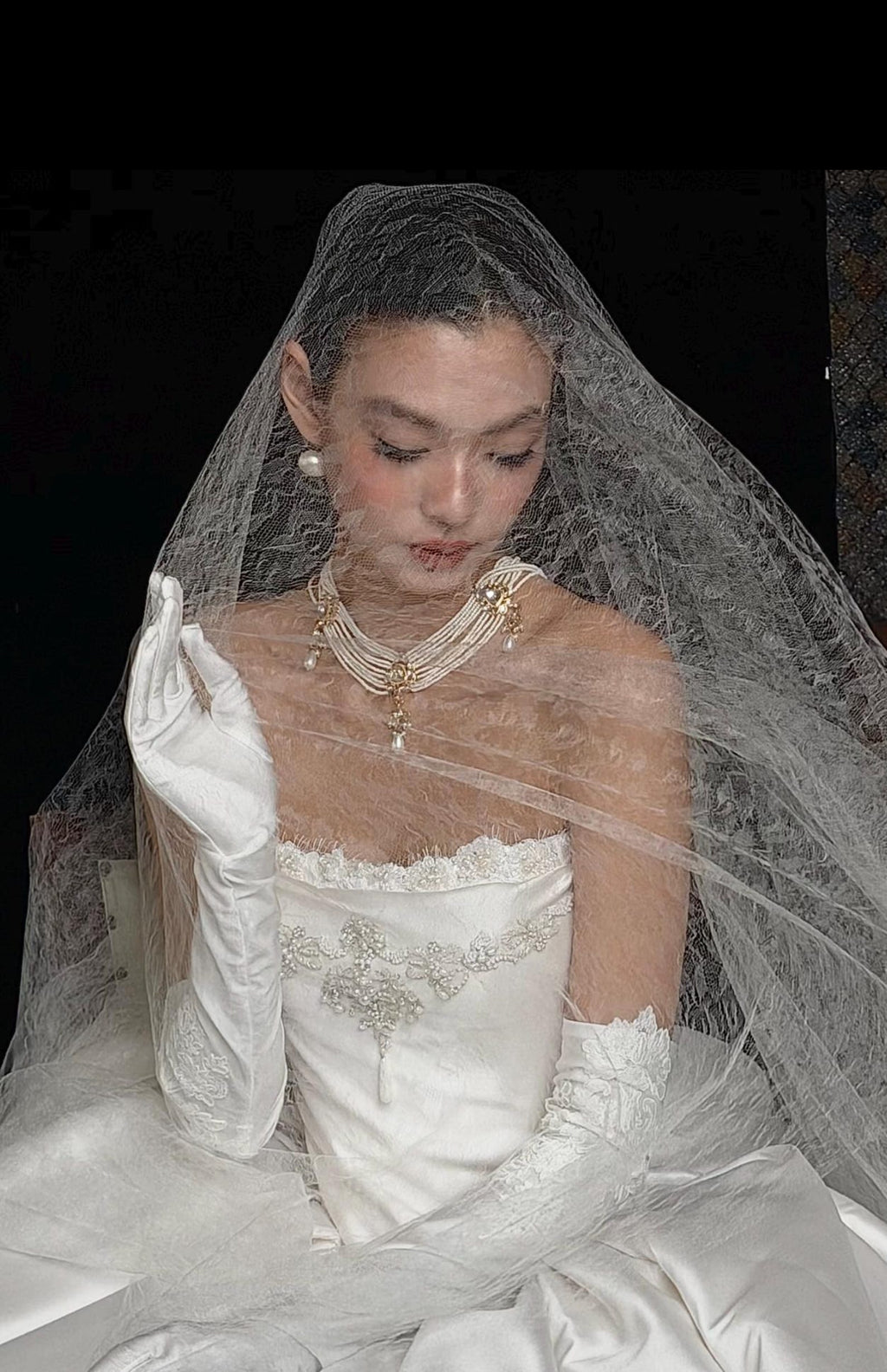 Vintage Floral Lace Bridal Veil, Full Coverage Blusher Wedding Veil, Romantic Sheer Lace Tulle Veil