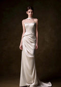 Halter Satin Mermaid Wedding Dress Draped Bridal Gown
