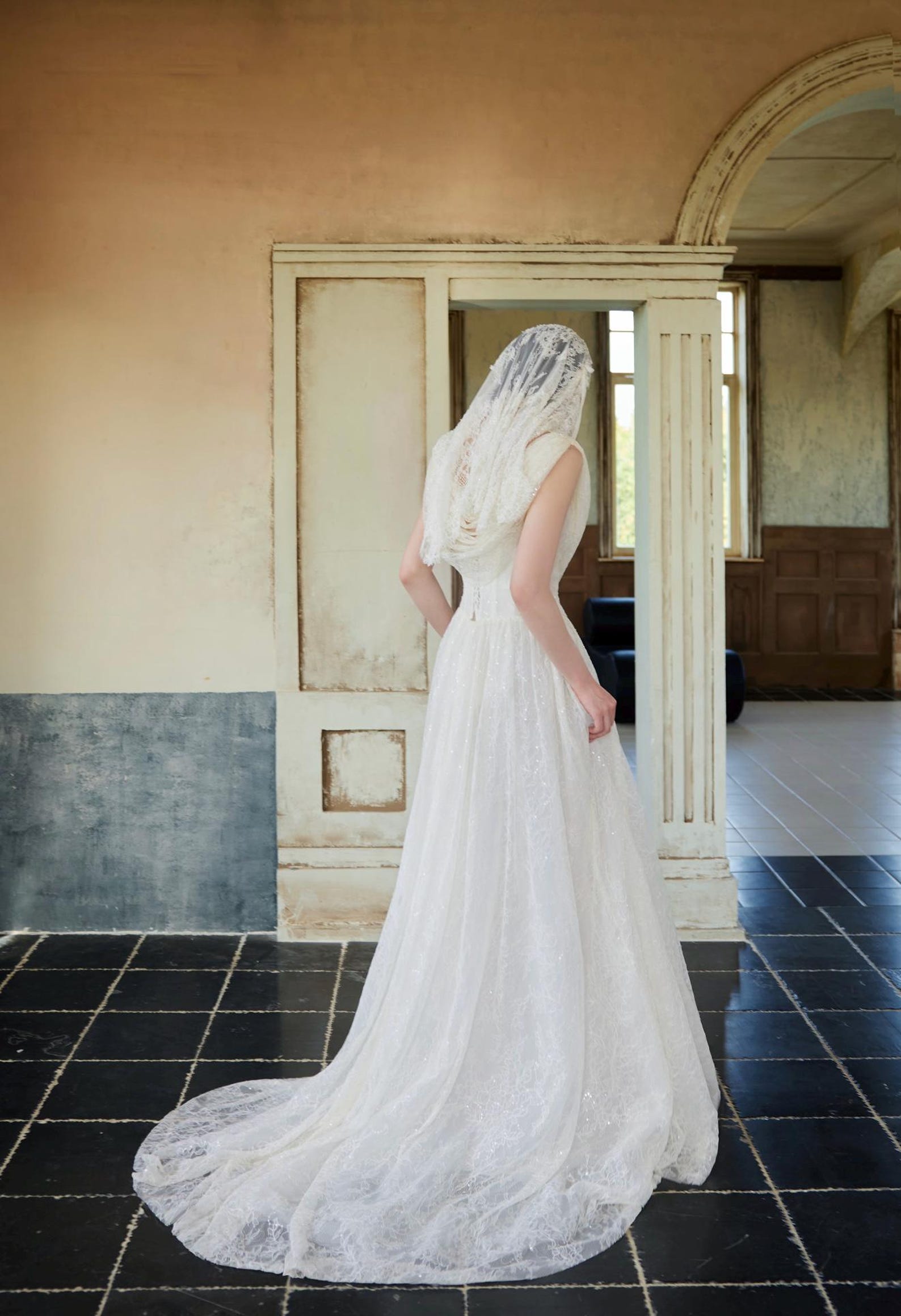 Asymmetrical Draped Sparkle Tulle A-Line Wedding Gown