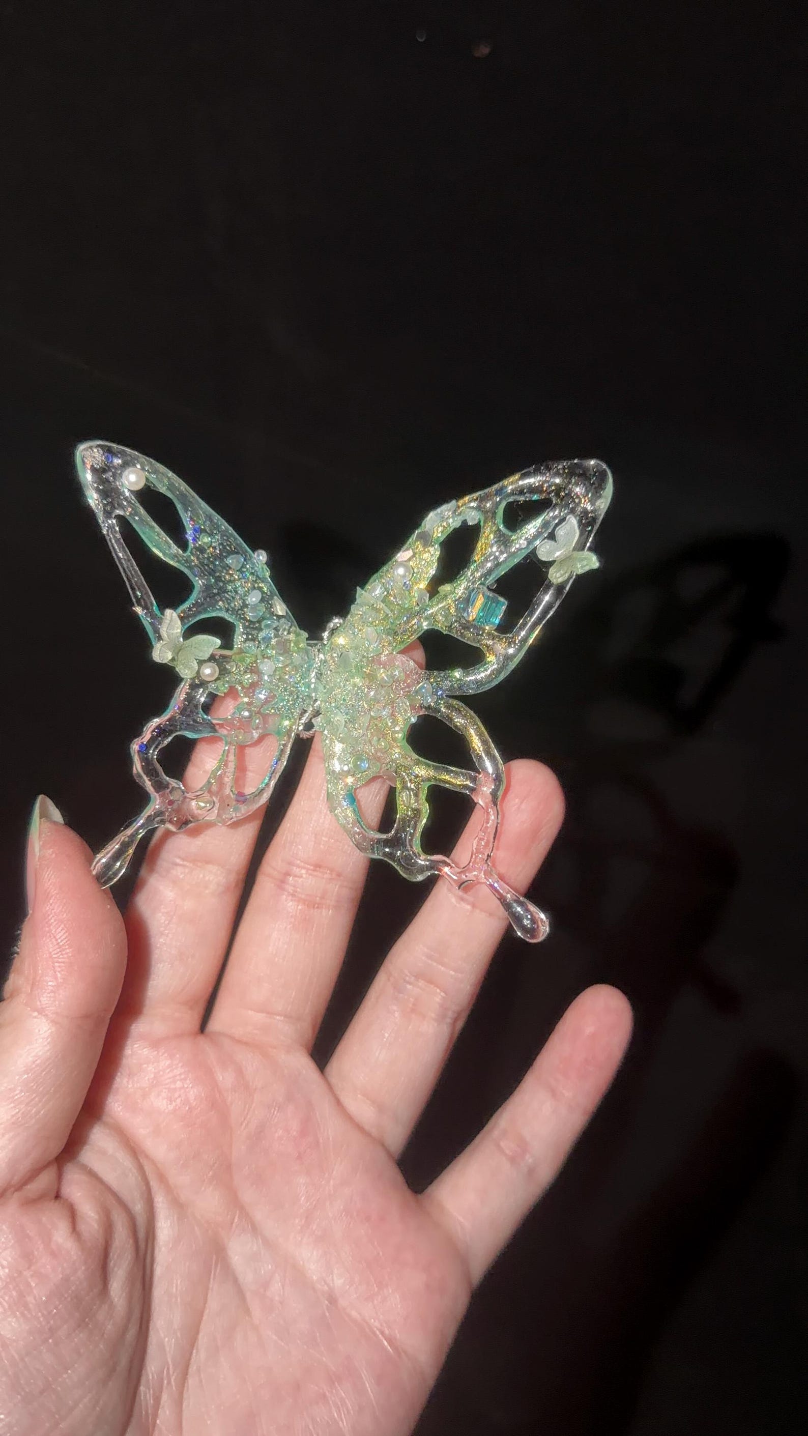 Light Green Butterfly Bridal Headband, Frosted Flower Crystal Wedding Headpiece, Fairy Floral Tiara for Bride