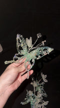 Light Green Butterfly Bridal Headband, Frosted Flower Crystal Wedding Headpiece, Fairy Floral Tiara for Bride