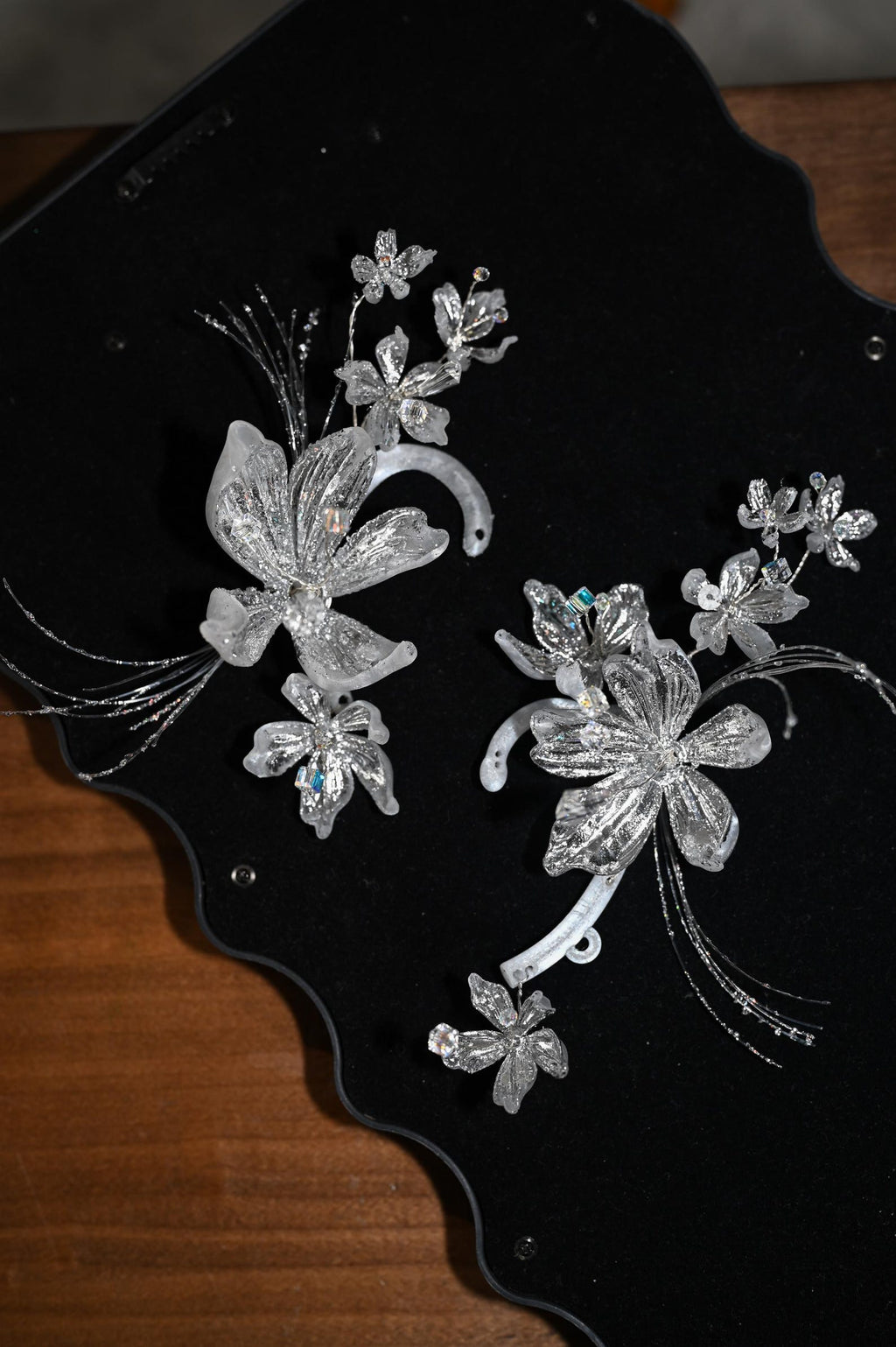 Silver Crystal Floral Bridal Headband, Sparkling Flower Wedding Headpiece, Elegant Asymmetrical Bride Tiara