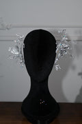 Silver Crystal Floral Bridal Headband, Sparkling Flower Wedding Headpiece, Elegant Asymmetrical Bride Tiara