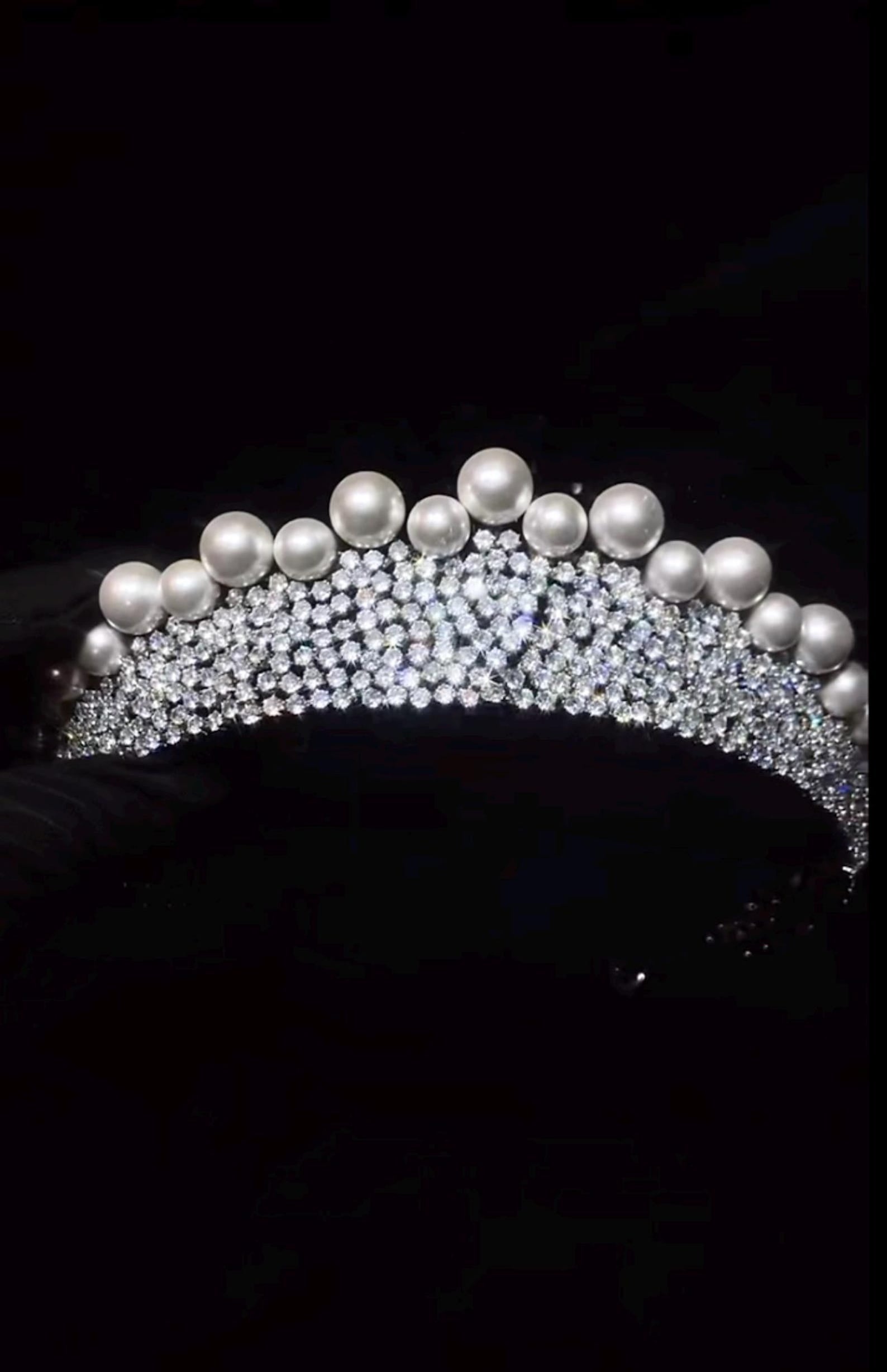Vintage Regency Pearl Crystal Tiara, Sparkling CZ Bridal Crown, Royal Queen Wedding Headpiece, Elegant Pearl Diadem For Bride & Pageant