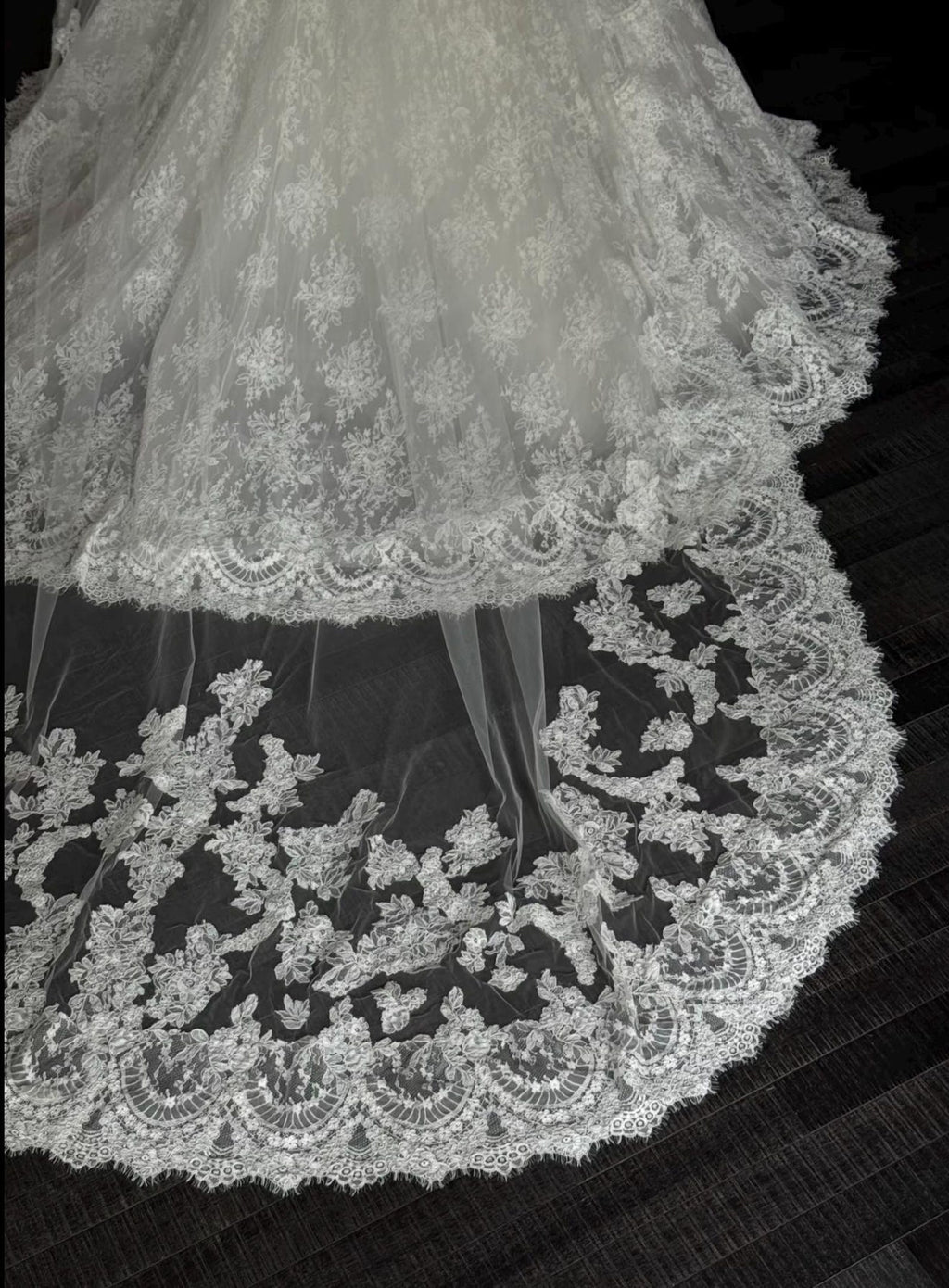 Vintage Floral Lace Bridal Gown, Off Shoulder Long Sleeve Corset Mermaid Dress, 2 in 1 Detachable Overskirt Wedding Dress