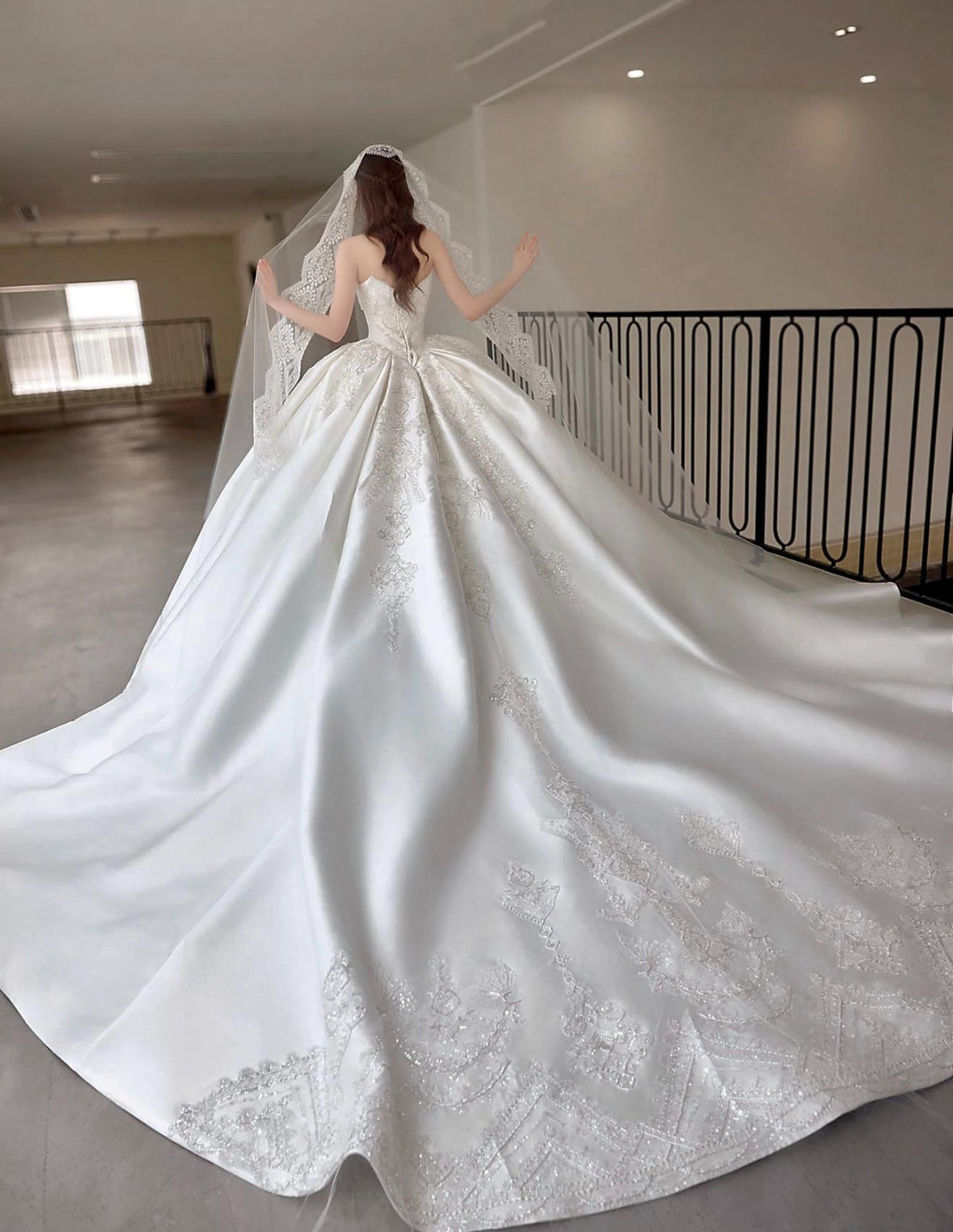 Strapless Beaded Satin Ballgown Wedding Dress, Sparkling Crystal Appliqué Bridal Gown, Custom Ivory Luxury Wedding Dress