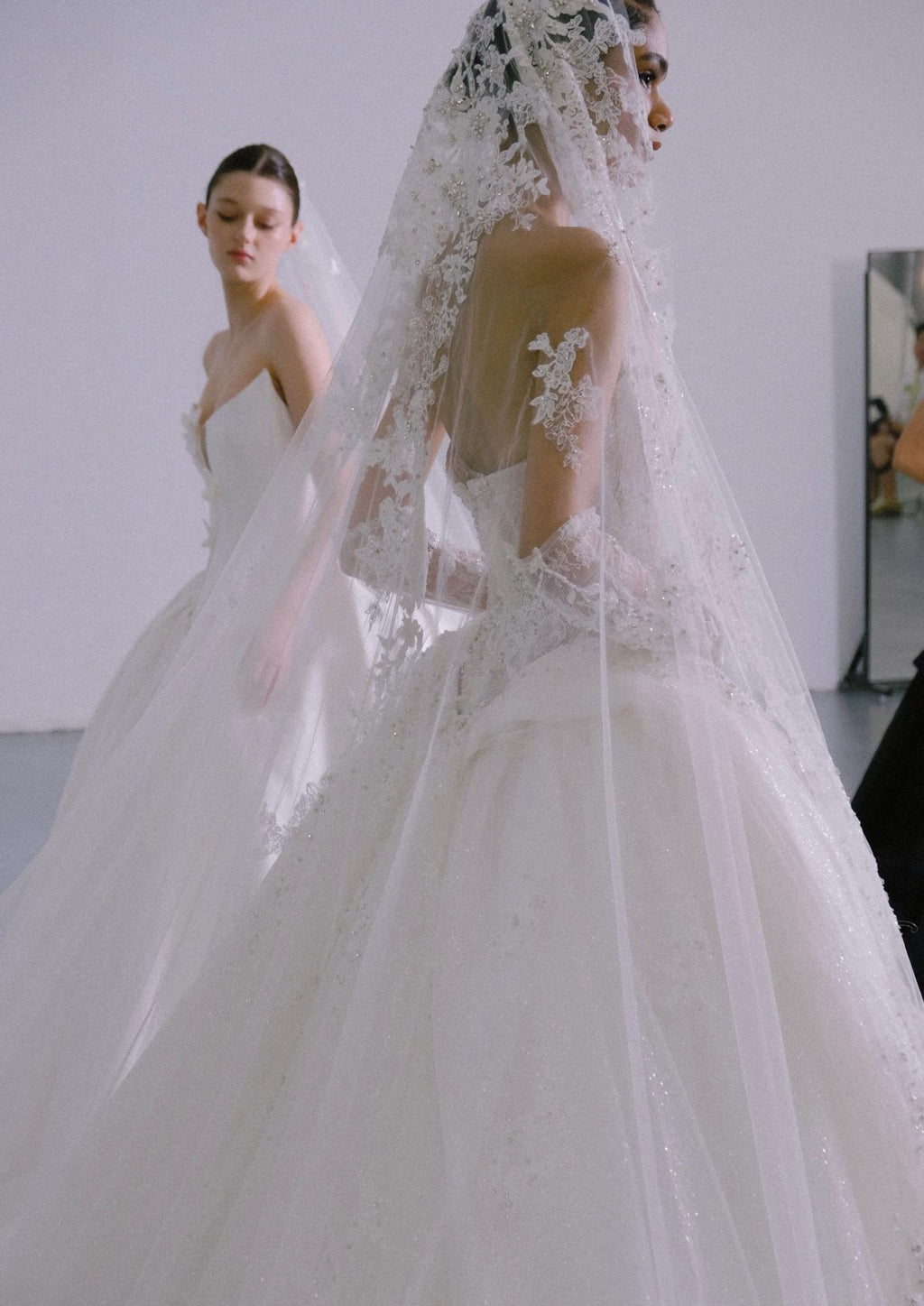 Luxury Satin Strapless Ballgown Wedding Dress,3D Floral Detail,Plunge Sweetheart Neck,Long Cathedral Train Bridal Gown