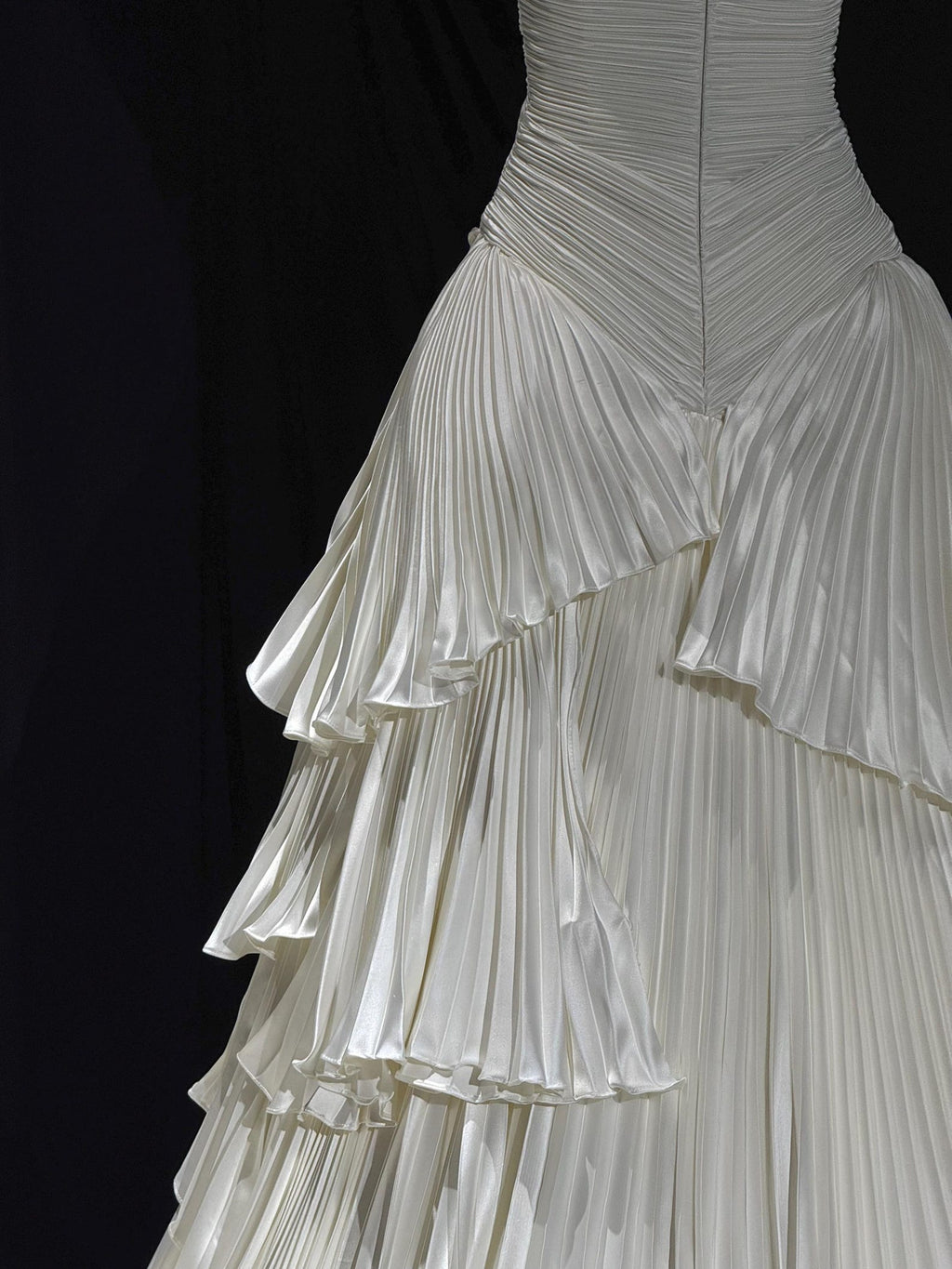 Pleated Strapless Tiered Wedding Dress, Ruffled Bridal Gown