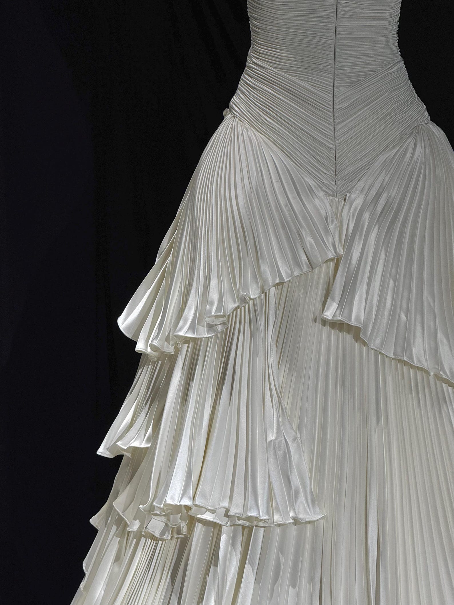Pleated Strapless Tiered Wedding Dress, Ruffled Bridal Gown