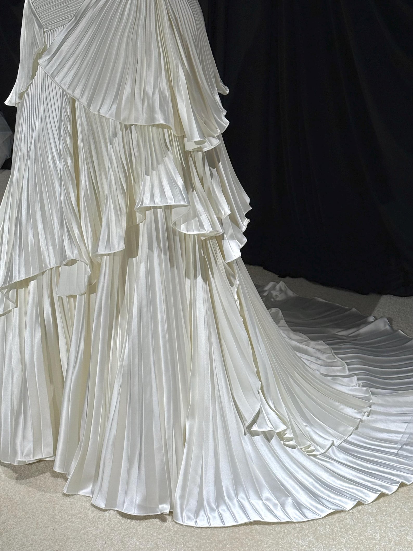 Pleated Strapless Tiered Wedding Dress, Ruffled Bridal Gown