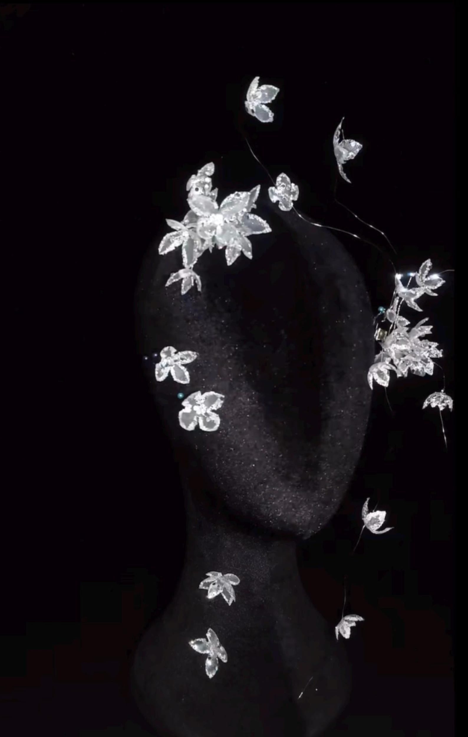 Crystal Floral Floating Bridal Headpiece, Sparkling Petal Wedding Hair Accessory, Whimsical Flower Bridal Hair Crown