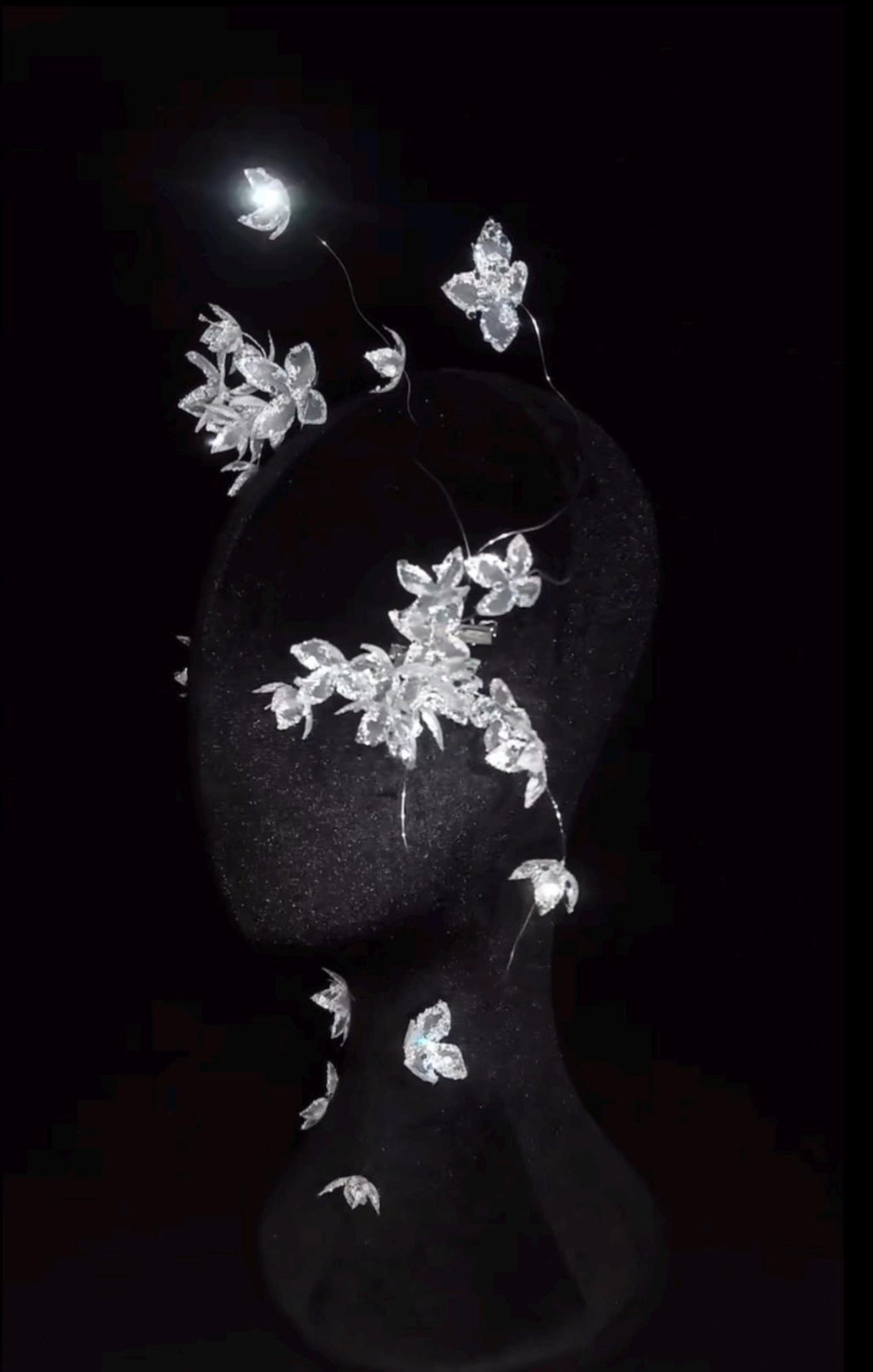 Crystal Floral Floating Bridal Headpiece, Sparkling Petal Wedding Hair Accessory, Whimsical Flower Bridal Hair Crown
